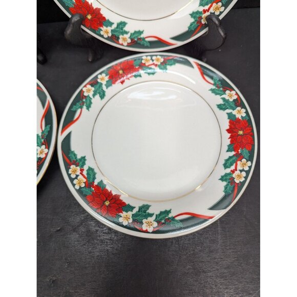 Tienshan Fine China Deck The Halls Christmas Design Salad Plate Set of 4 - Picture 7 of 11